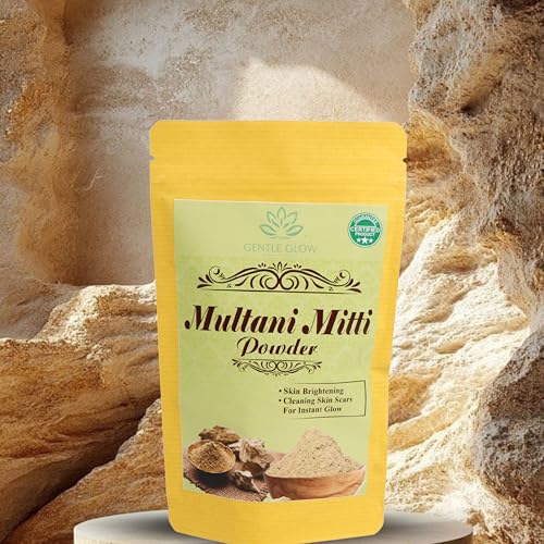 Image of GENTLE GLOW 100% Natural & Pure Multani Mitti Powder for Face Pack | Deep Pore Cleansing, Soothes Sunburn & Tanning | Chemical Free DIY Face Pack for Revitalizes Skin (100gm)
