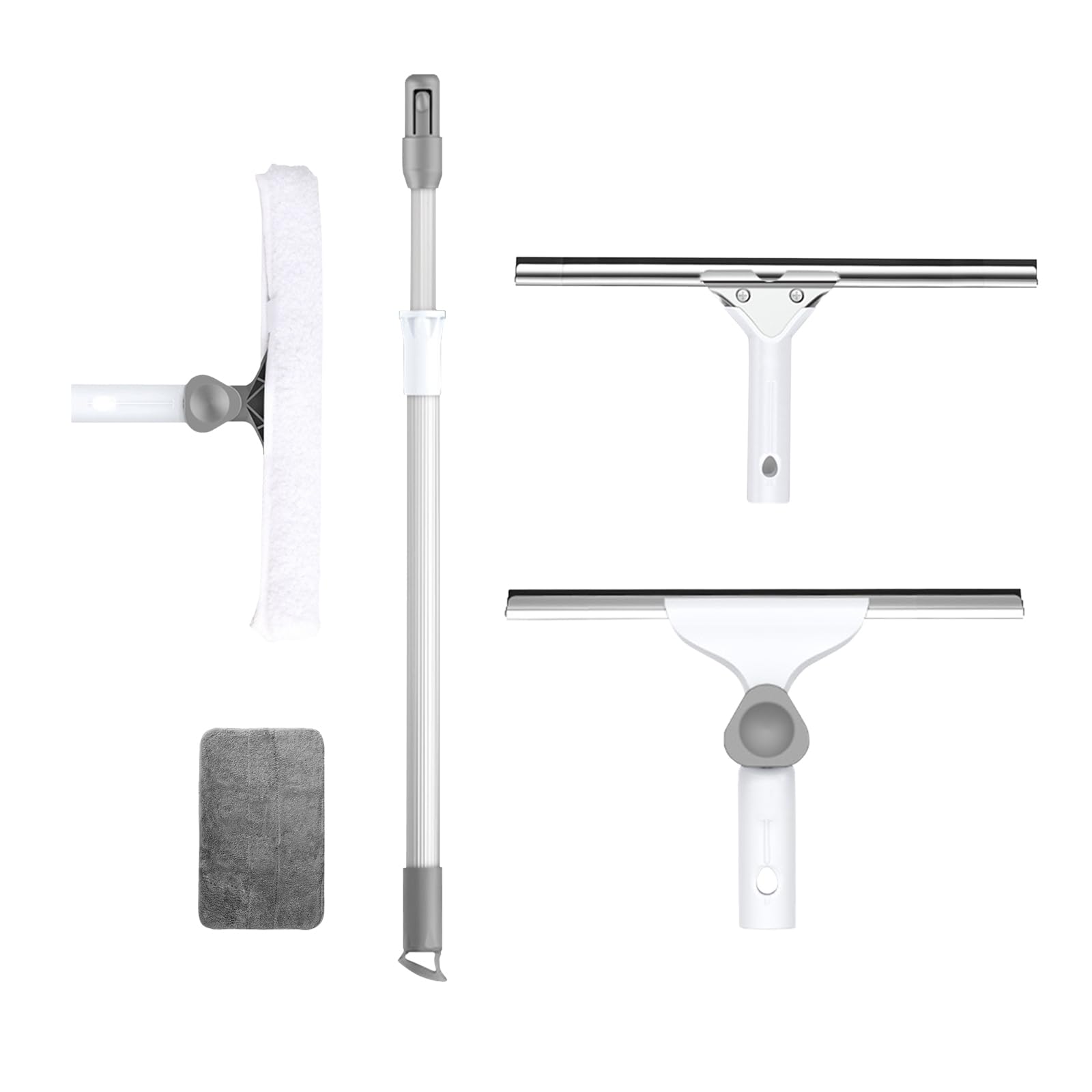 Juegos raspador para Limpieza de Cristales Ducha Limpiador con Mango Extensible,rascadora 45cm,Cepillo de Microfibra de Mano 36.5cm,para Ventanas Altas (200cm)