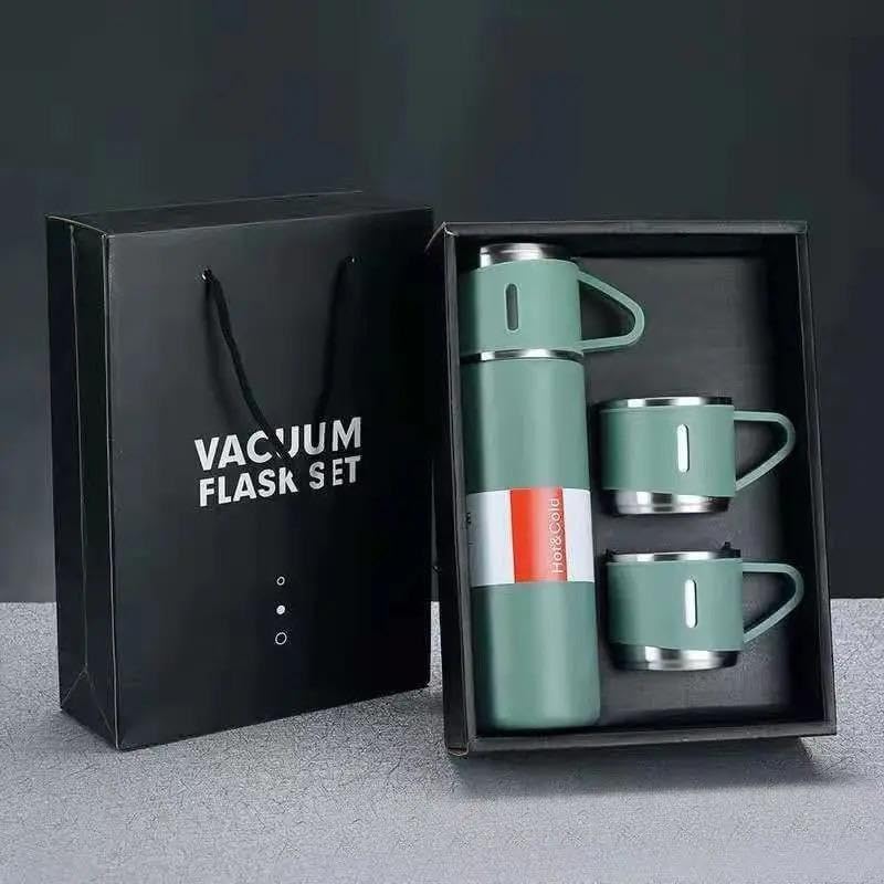 Vacuum Flask Set 500ML Stainless Steel Thermos Bottle with 2 Steel Cups, Coffee Tumbler & Tea Mug Gift Set, Hot & Cold Water Bottle with Gift Box – Diwali Gifts for Employees (Assorted Color)