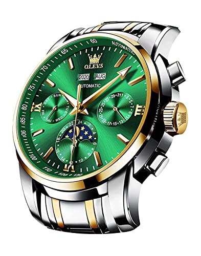 Image of OLEVS Automatic Men Watch Self Winding Mechanical Luxury Dress Moon Phase Stainless Steel Waterproof Luminous Calendar Wrist Watch
