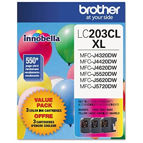 Brother Genuine High Yield Color Ink Cartridge, LC2033PKS, Replacement Color Ink Three Pack, Includes 1 Cartridge Each of Cyan, Magenta & Yellow, Page Yield Up To 550 Pages, Amazon Dash Replenishment Cartridge, LC203 Cover