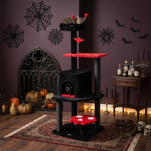 PETSITE Árbol Gótico para Gatos 57 pulgadas Rojo y Negro miniatura 2