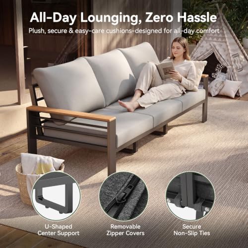 Image of Aoxun Patio Furniture Set, 7 Piece Aluminum Patio Sets with 5 inch Thicken & Washable Cushion, Waterproof Outdoor Furniture with Coffee Table, Outdoor Couch Sectional for Backyard, Porch and Garden