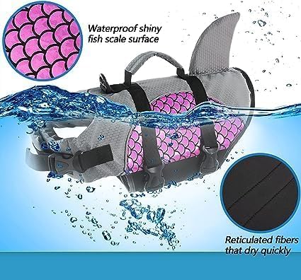 Olpad Unique Shark Fin & Mermaid Scale Dog Life Jacket with Rescue Handle, D-Ring for Leash and High Visibility, Adjustable and Reflective Pet Life Vest for Swimming, and Water Safety (Pink, L) 1