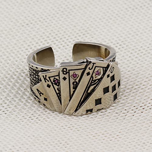 Ttjhgyqo Punk Cool Poker Playing Open Adjustable Finger Ring Poker Playing Card Ace Of Spades Ring Spades Poker Ring Jewelry For Women Men (Poker Ring 8) #TOP3