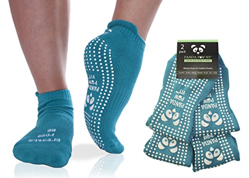 Panda Paw Fit Yoga Pilates Barre Non-Slip No Skid Socks with Grips for Class Home [2 Pack Turquoise]