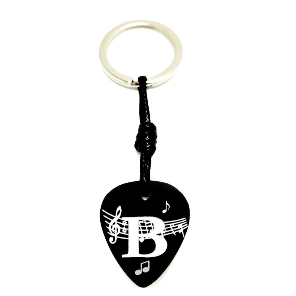 Porte-clés Personnalisé Médiator Guitare - Aluminium Anodisé Noir, Gravure Initiale & Partition, Cadeau Musicien