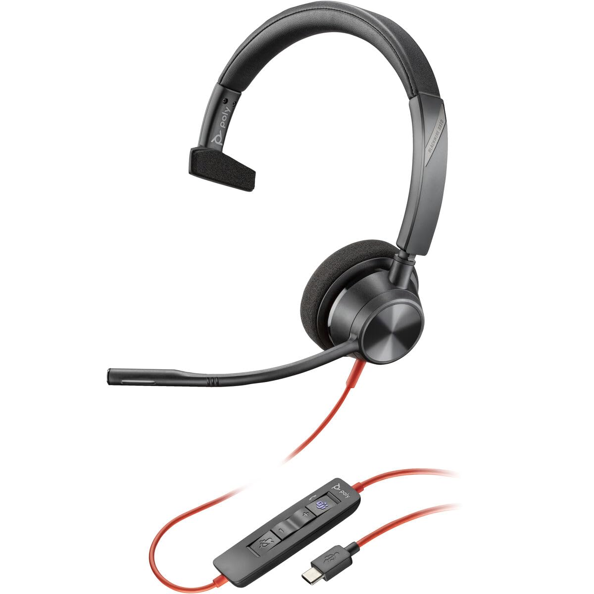 Auricular Poly Blackwire 3310 para Microsoft Teams + Adaptador USB-C/A/ con Micrófono/ USB Tipo-C/ Negro