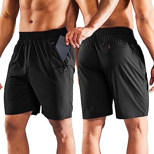 Image of MIER Men's Quick Dry Running Shorts with Zipper Pocket Elastic Waist Athletic Workout Exercise Shorts