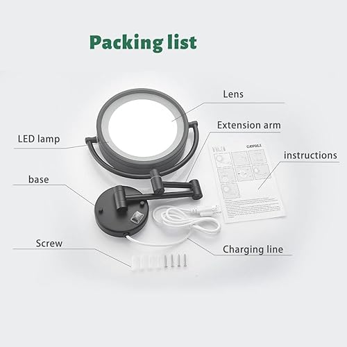 Miniatura 5 de Espejo de maquillaje de pared de 8.5 pulgadas con luces LED de 3 tonos, espejo de tocador de doble cara para baño, aumento de 10 veces, alimentado