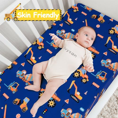 Image of UOMNY Crib Sheet 52x28 Baby Sheet for Boys Breathable Fitted Crib Sheet for Standard Crib and Toddler Mattress Toddler Sheet Engineering Vehicle Blue