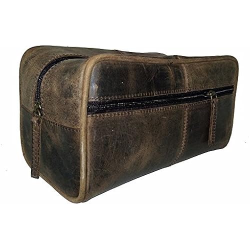 Genuine Buffalo Leather Unisex Toiletry Bag Travel Dopp Kit by TOM&CLOVERS BAGS