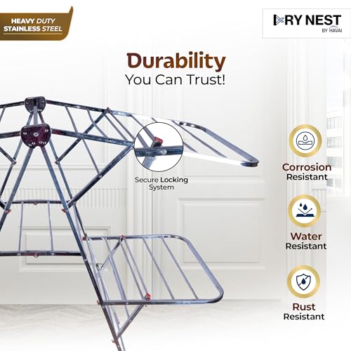 Image of HAVAI DryNest 6 KG Heavy Duty Foldable Cloth Drying Stand | Double Zig-Zag Premium Stainless Steel Dryer Rack with Strong Steel Rods | Space-Saving Design for Balcony, Indoor & Outdoor Use