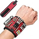 Magnetic Wristband Tool Holder with 3 Rows 9 Strong Magnets & Dual, Adjustable Wrist Band for Screws Nails Drill Bits, Ideal Gifts for Men Dad Husband Handyman (Red)