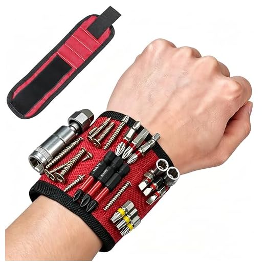 Magnetic Wristband Tool Holder with 3 Rows 9 Strong Magnets & Dual, Adjustable Wrist Band for Screws Nails Drill Bits, Ideal Gifts for Men Dad Husband Handyman (Red)