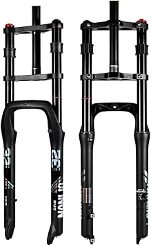 20/26" Fat Tire Fork BMX Air Suspension Fork 4.0 Snow Front Travel 135mm Fork Straight 1-1/8" Disc Brake QR 9MM