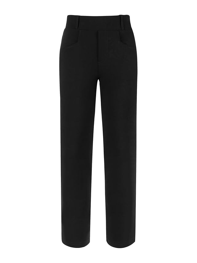 Womens Stretchy Work Pant Elastic High Waist Casual Office Straight Trousers with Pockets