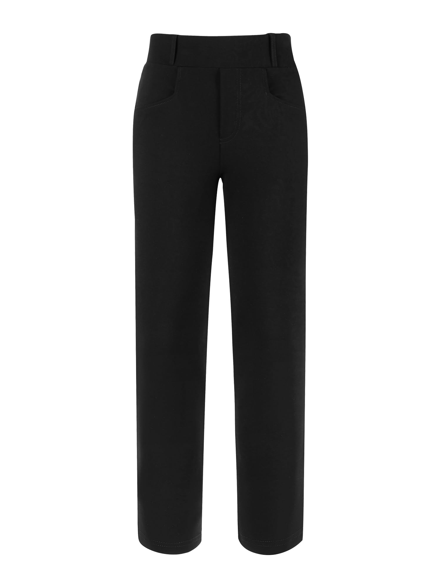 Womens Stretchy Work Pant Elastic High Waist Casual Office Straight Trousers with Pockets