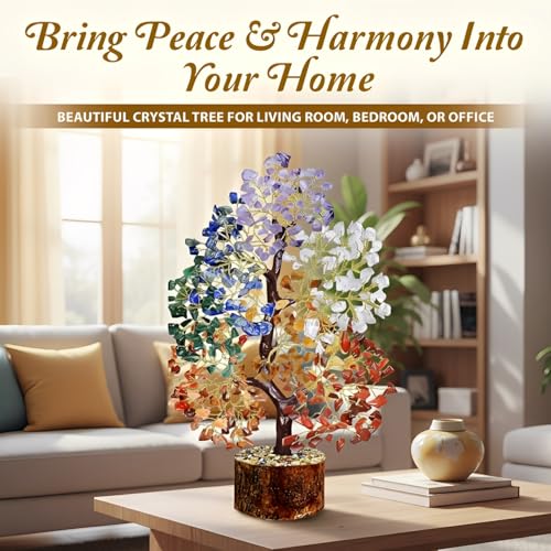 Image of JD FRESH 1000 Beads Crystal Tree /7 Chakra Crystal Tree /Showpiece Good Luck and Positive Energy /Showpiece for Living Room /Natural Healing Gemstones Money Tree /Lucky Tree for Good Luck (Multicolor)