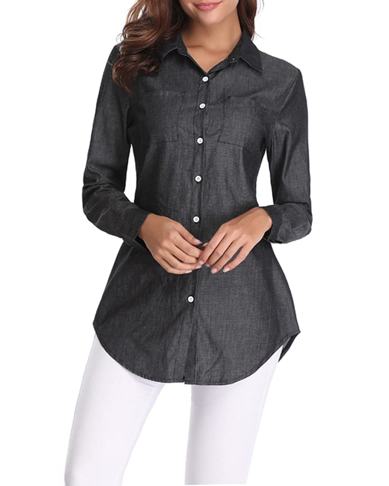 fuinloth Blusas y Camisas para Mujer Elegantes Camisas con Cuello en V Informal Manga Larga y Botones Blusa