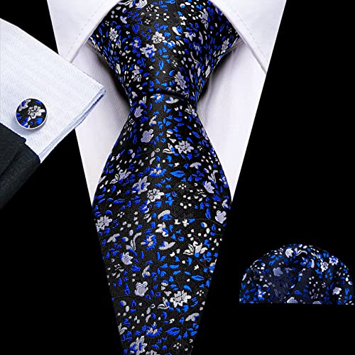 Image of Barry.Wang Flower Ties for Men Handkerchief Cufflinks Set Wedding Necktie Set Party