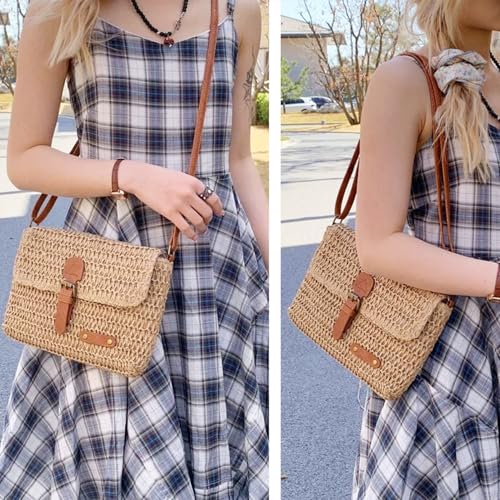 Straw Beach Bag Woven Straw Messenger Summer Purse Crossbody Shoulder Bag Vacation Clutch Tote Handbag Small Purses For Women 6