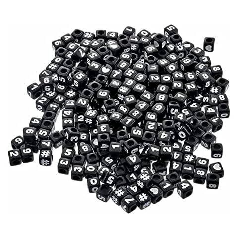 300Pcs 7mm Beads for Jewelry Making, Beads for Bracelets Making, Black Acrylic Number Beads Figure"0-9" Beads Cube Spacer Beads Square Beads for Necklace, Bracelets Key Chains Cover