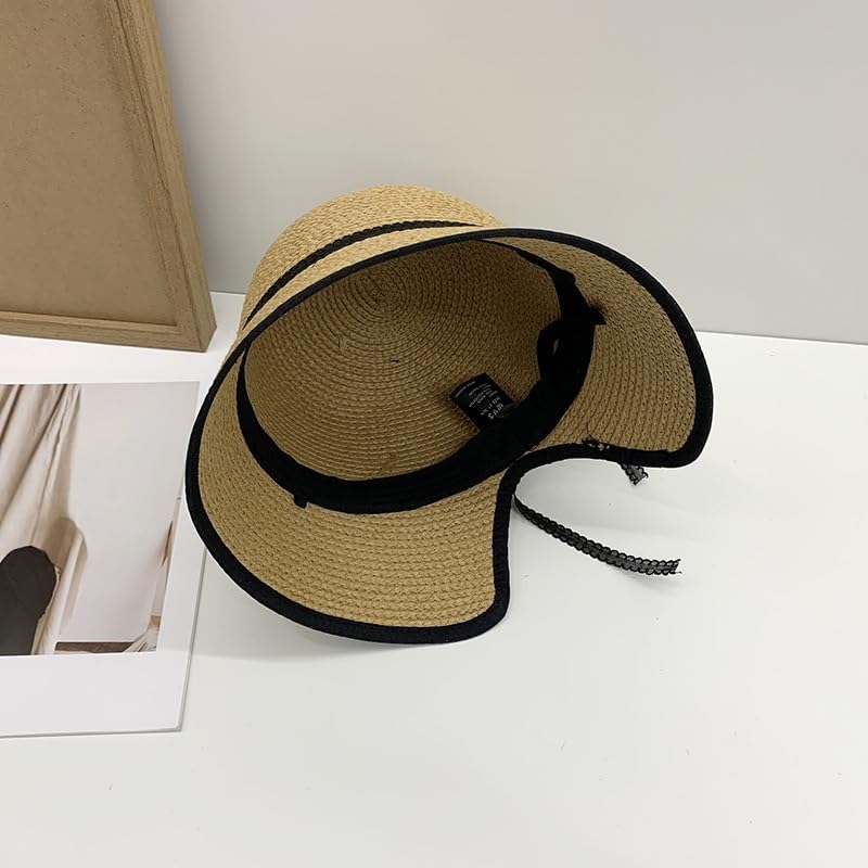 Sombrero de Verano Ajustable para Mujer,de Paja,de ala Ancha,Transpirable y Moderno,con Lazo de Encaje,Ideal para Playa,Exteriores,Vacaciones y Viajes