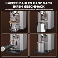 AMZCHEF Elektrische Kaffeemühle mit 45 Mahlgraden, Espresso-Mühle mit höhenverstellbarem Siebträgerstand, LED-Touchpanel, Anti-Statik-Design und Speicherfunktion–Edelstahl-Kaffeemühle für Siebträger – Ansicht 6