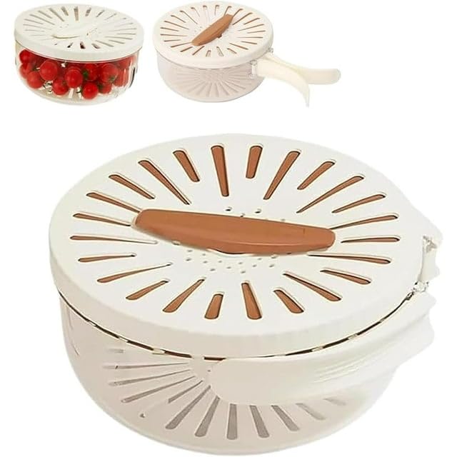 Multipurpose Drain Basket with Lid,Cesta de drenaje multiusos con orificios finos y asas (para frutas y verduras) - Cesta para utensilios de cocina y ensalada (Marrón)