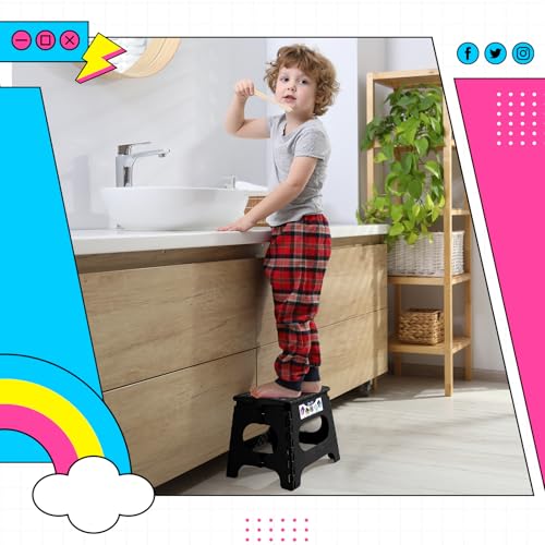 Image of Delxo Folding Step Stool 11 inch 2 Pack,300 Lbs Step Stool for Kids&Adults | Foldable Step Stool,Non-Slip Foot Stools with Handle Lightweight Collapsible stools for Kitchen,Bathroom,Bedroom,Garden Black