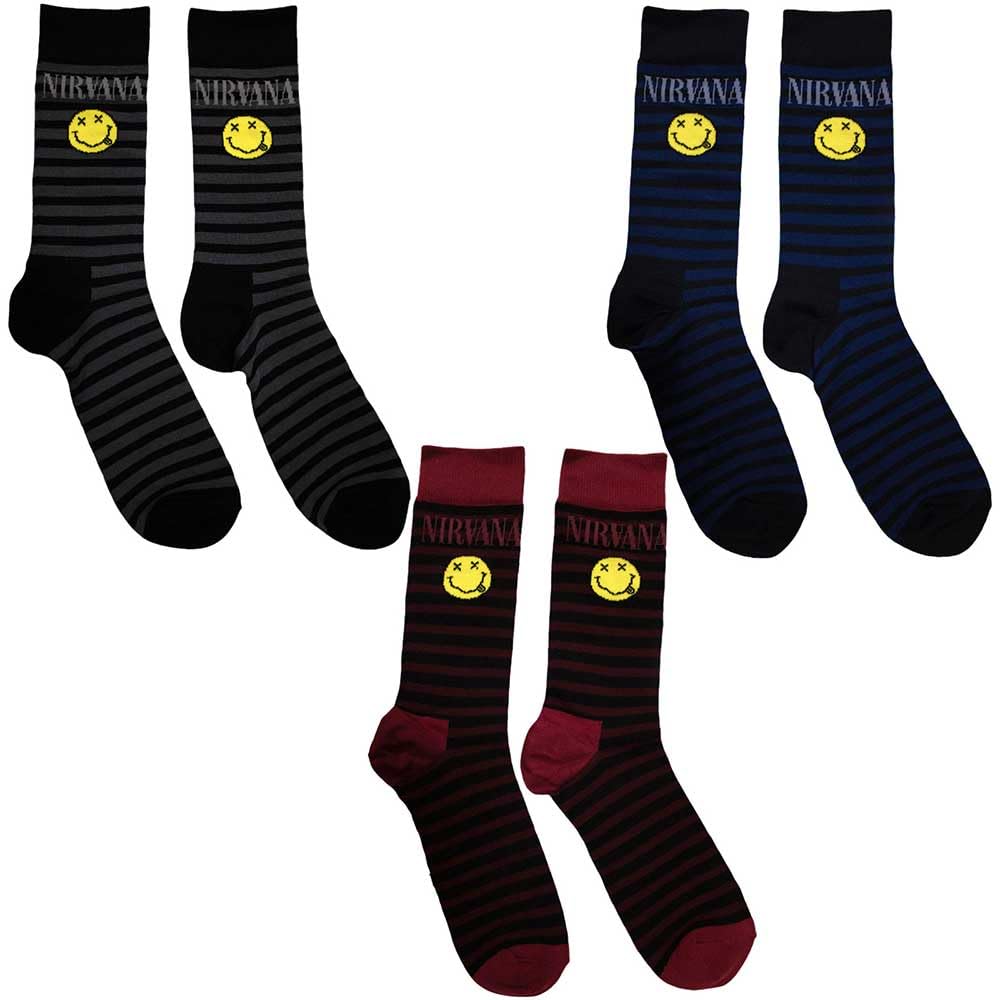 Rock Off officially licensed products Nirvana Grunge Smile Stripes Ankle Socks Boxed Set One Size