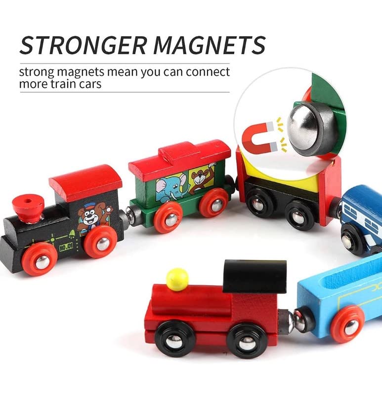 Image of Wooden Magnetic Train and Cars Combo Toy Vehicle Set for Kids - Fun, Educational, and Durable Magnetic Toy Vehicles for Toddlers & Preschoolers, Enhances Creativity & Motor Skills