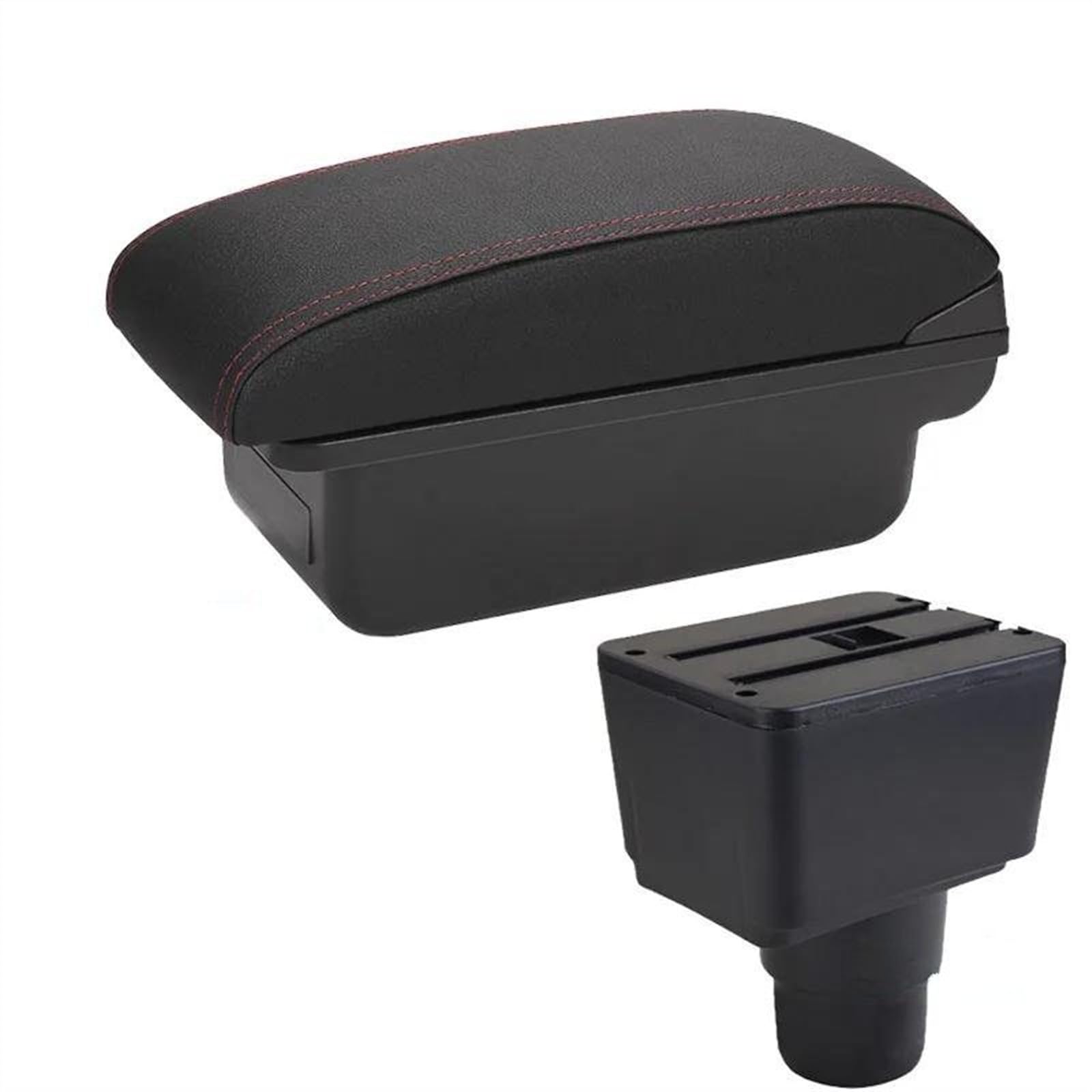 NOHEEU 2018-2024 Car Armrest Storage Box Arm Accessories Retrofit Parts Interior For EcoSport(C1 Black red NO USB)