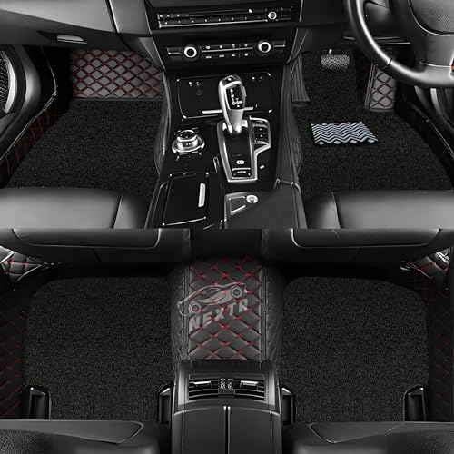 Image of Premium 7D Car Floor Mat Full Set for Tata Punch|| Luxury Leather with Grass Mat Complete Set || 100% Waterproof and Washable || Color : (Black and Red)