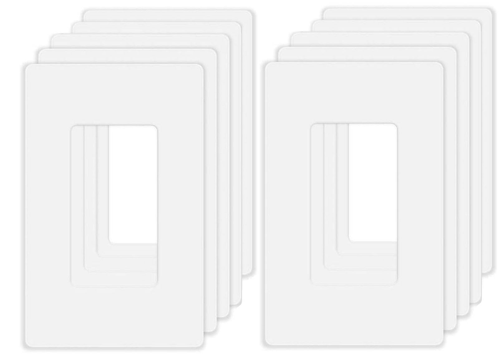 ZEFTV Screwless Decorator Wall Plates 1-Gang Switch Outlet Electrical Cover Plate Unbreakable Thermoplastic Faceplate for Decorative Receptacle Outlet Switch, White (10 Pack)