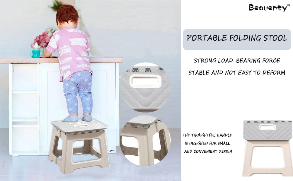 Beauenty Folding Step Stool for Adults and Kids, Non-Slip Step Foot Stool for Bathroom, Kitchen, Office, Portable Collapsible Chair with Handle, Outdoor Camping, Fishing, Travel, BBQ