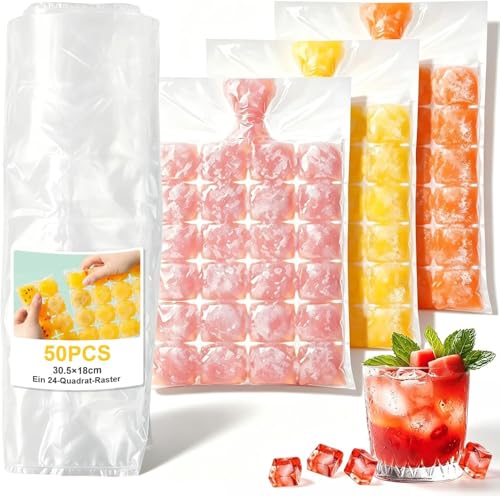 YIYICO Eiswürfelbeutel Einweg Eisbeutel Eiswürfel Tüten 100Stk 2400 Ice Cube Bags Selbstdichtende Eiswürfelbeutel Einweg Eiswürfelformen für Gefrierschrank Whiskey Cocktails Getränke