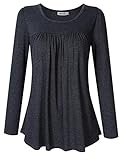 Clearlove Scoop Neck Long Sleeve Tunic Shirts for Women Pleated Top Blouse Shirt Dark Grey 3XL