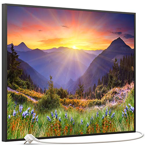 STEINFELD Bild Infrarotheizung mit Thermostat | Made in Germany | viele Motive 350- 1200 Watt Rahmen schwarz (500 Watt, 034 Sonnenuntergang)