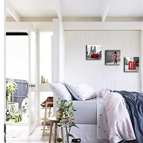 Nan Wind 3 Pcs Modern Giclee Canvas Prints London Black And White With Red Bus Union Jack British Guards Poster Telephone Booth Paintings On Canvas Stretched And Framed Ready To Hang For Home Decor #TOP3