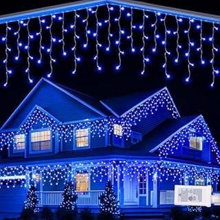 Lomotech Christmas Icicle Lights - 32Ft 8 Modes Waterproof Christmas Lights Connectable with Timer for Holiday, Wedding Party, Eaves, Christmas Decorations (Blue)