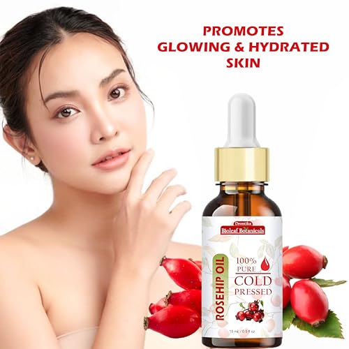 Image of Drontika Bioleaf Botanicals Organic Rosehip Oil for Skin, Face & Hair 15 ml | Cold Pressed & Therapeutic Grade Carrier Oil for Face Massage, Makeup Prep, Scars, Cuticles, Stretch Marks, Fine Lines & Wrinkles.