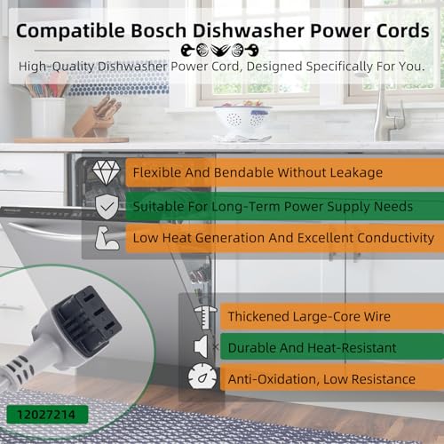 Upgrade 12027214 Dishwasher Power Cord Compatible with Multiple Bosch Dishwasher Models Standard 3-Prong Plug Universal Power Cord Plug-and-Play Design Safety Guaranteed by MHGG - Used condition - Image 6