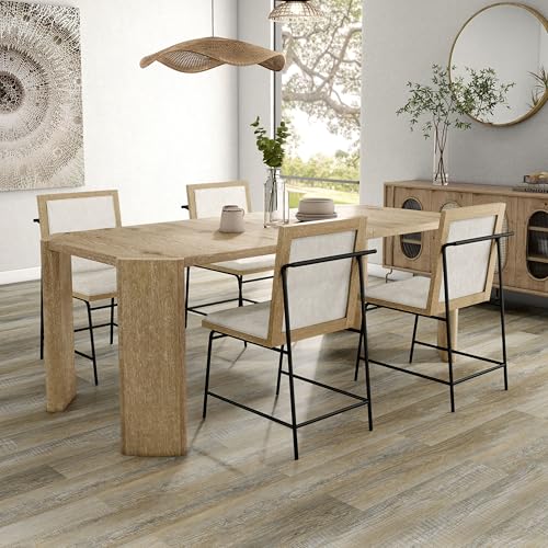 Furniture of America Carys Modern Solid Wood 84-inch 5-Piece Brown Rectangular Extendable Dining Table Set with Upholstered Chairs, Seats up to 4, for Home Kitchen, Dinettes, Oak -  IDF-3220AKT-5PC
