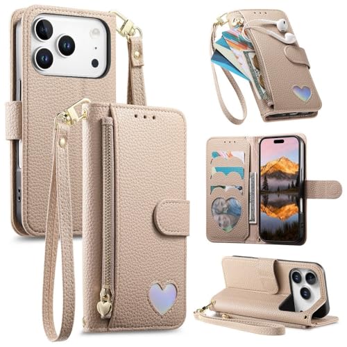 Étui iPhone 15 Pro Max kaki avec fermeture éclair pour ne plus perdre vos cartes