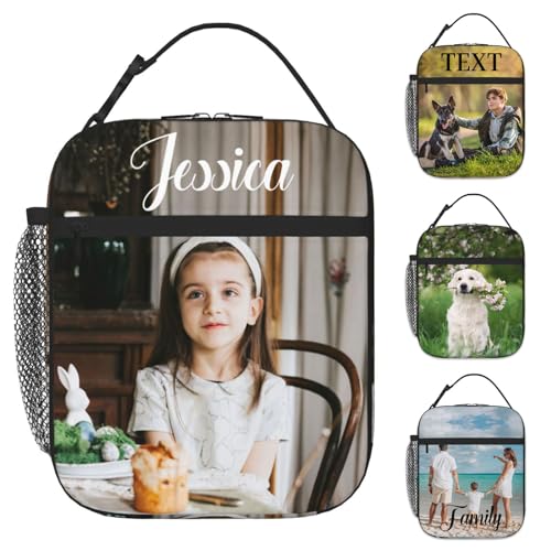 ihnlutzc Custom Lunch Bag, Personalized Tote Lunch Boxes with Your Photo Logo Text for Work School Office Picnic, Customized Insulated Lunch Bags Gifts for Women Men Boys Girls Kids Adults
