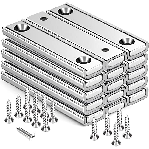 Image of TRYMAG Bar Magnets, 80Lbs 15 Pack Countersunk Hole Magnet with Screw | Silver,Heavy Duty Rare Earth ,Neodymium,Rectangular,for Mounting, Door, Garage, Workplace(60 x 13.5 x 5mm )