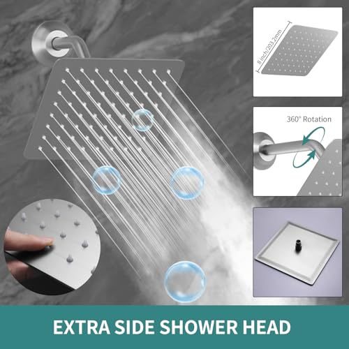 Sistema de Ducha con Dos Duchadores, Cabezal de Lluvia de 12 Pulgadas y Duchador Lateral de 8 Pulgadas con Display Digital, Acabado Níquel Cepillado miniatura 3