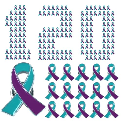 Suicide Prevention Awareness Pin 120pcs Purple & Teal Ribbon Lapel Pins Sexual Assault Awareness Bulk Items